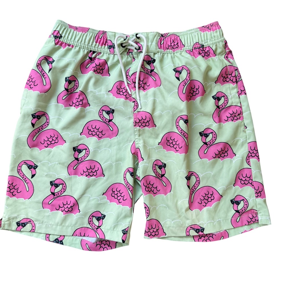 Reverse Threads Swim Trunks Mens La Green Flamingo Print Excellent Board Shorts